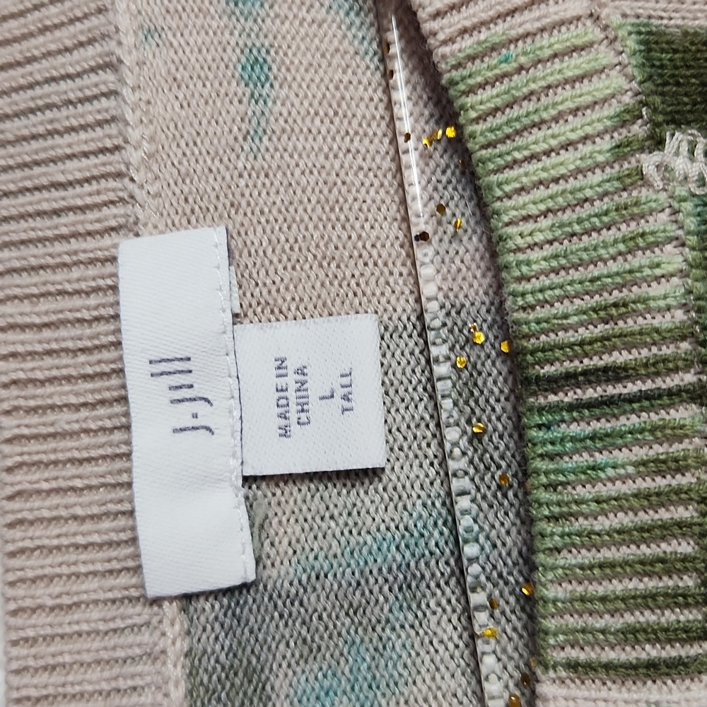 J.Jill Palm-Leaf Printed Sweater in Pink Salt Royal Palms Size Large Tall - Picture 5 of 11